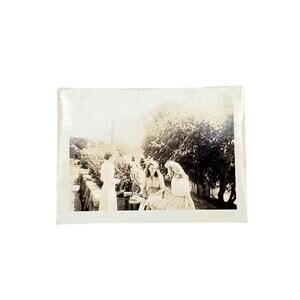 Vtg Ladies Talking in Garden Original Monochrome Photography Found Snapshot